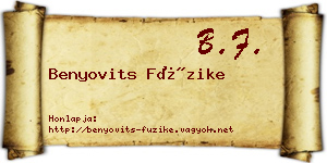 Benyovits Füzike névjegykártya
